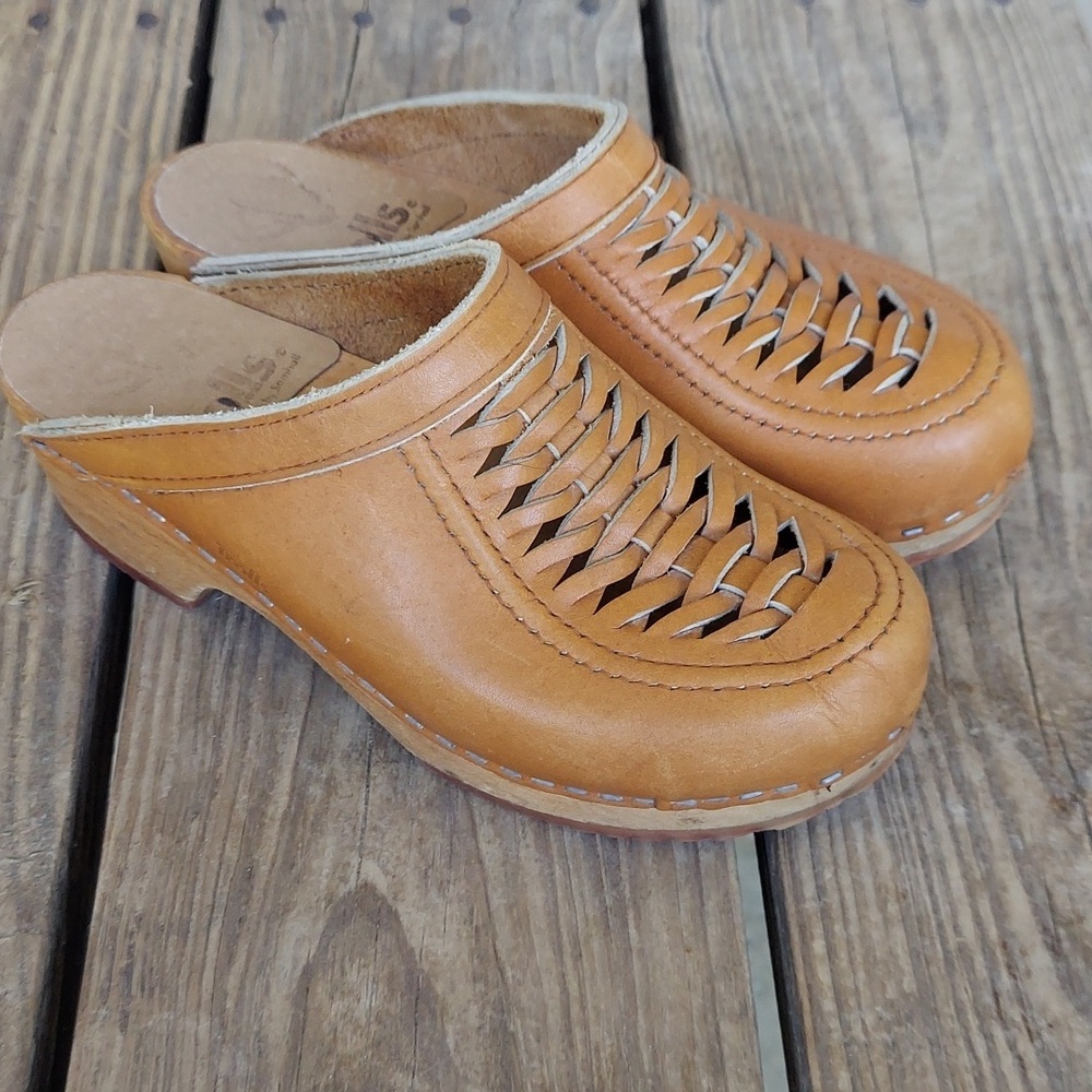 Vintage Trolls Hurache Leather Woven Clogs Made in Sweden 35